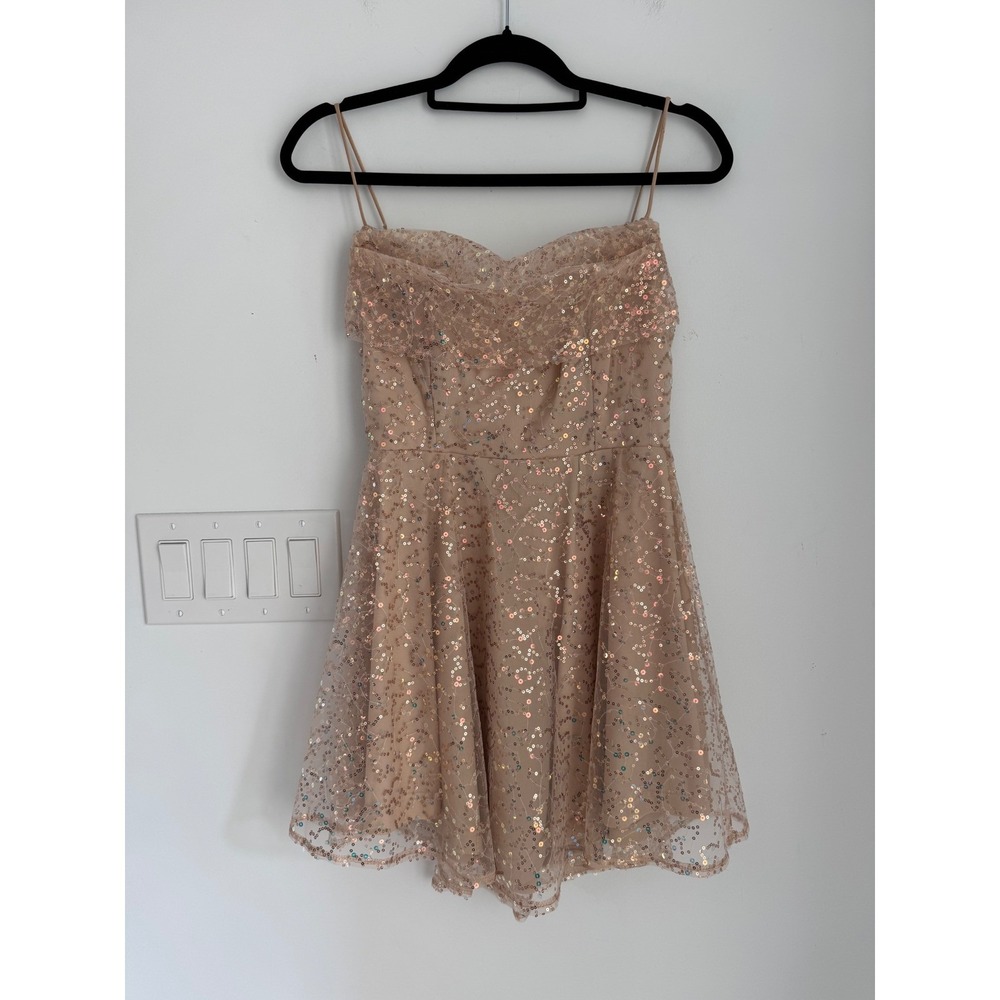 Saints & Secrets Sequin Fit & Flare Mini Dress Nude Iridescent Sweetheart US M